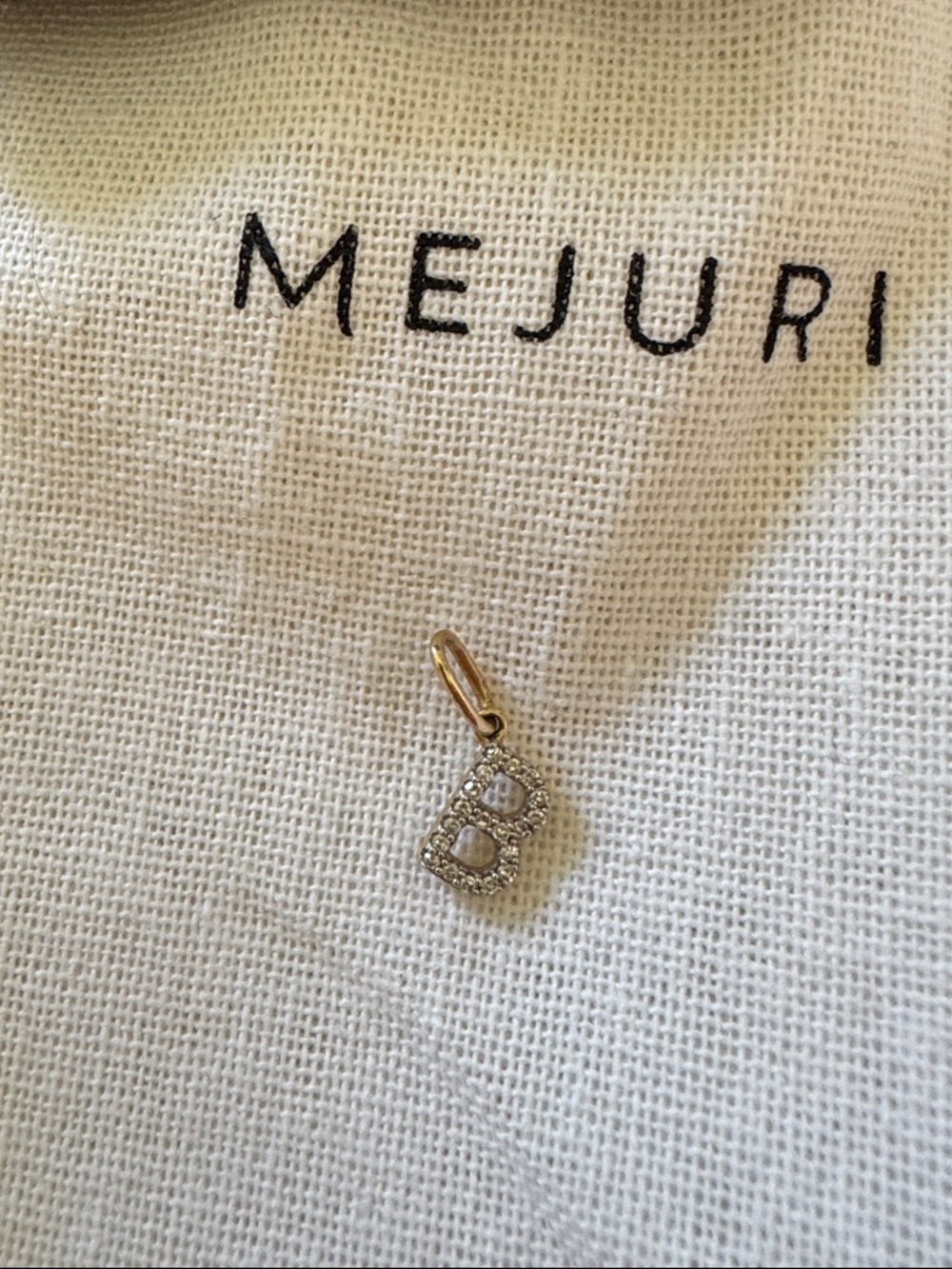 Mejuri Gold and White Pavé Initial B Pendant Charm